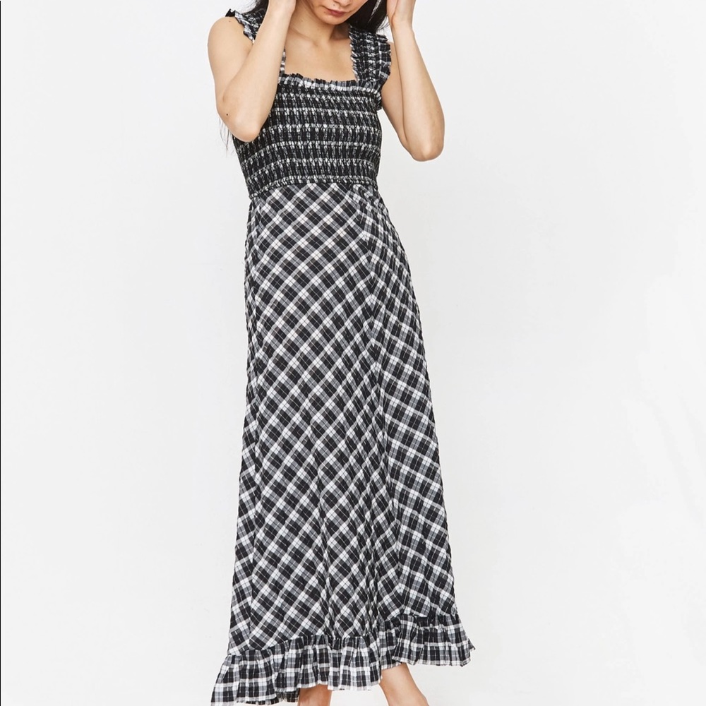 Ganni shirred gingham black&white maxi dress